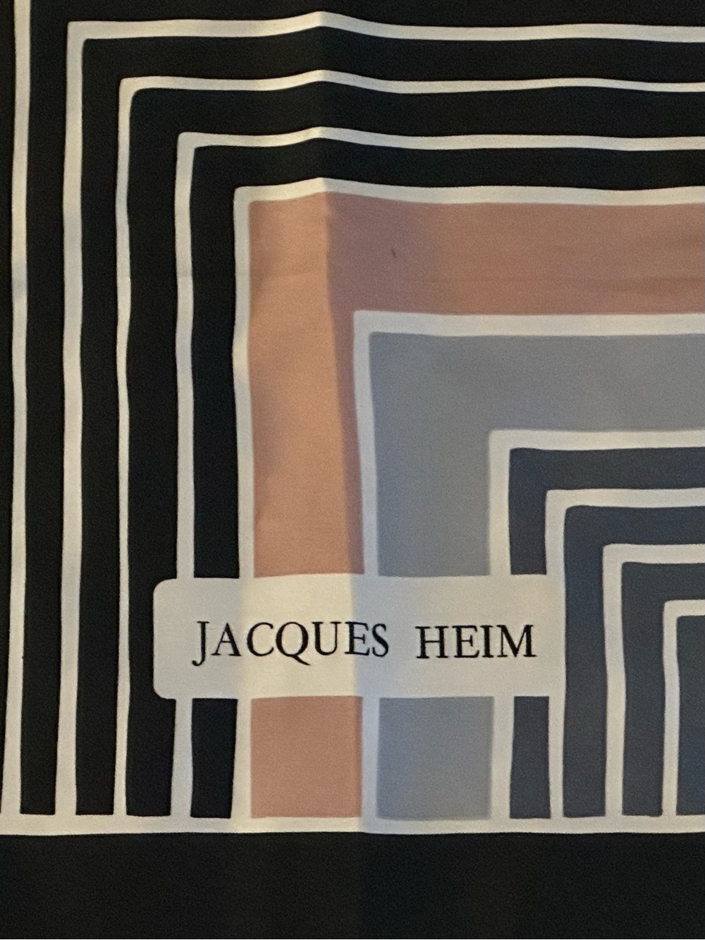 Jacques Heim 100% Silk Scarf in Blue, Black, Cream & Pink 34”x34”